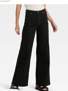 Women's High-Rise Wide Leg Jeans - Universal Thread Black Wash Size 10 Regular